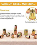Rivet Nuts Set For DIYers 150 Pcs Carbon Steel With Yellow Zinc Finish displayed on a wooden surface showing variety in size and design