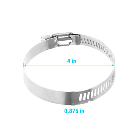 Heavy Duty Aluminum Solar Panel Pole And Wall Mount Bracket Kit accessory showing 4 inch diameter metal clamp with measurements