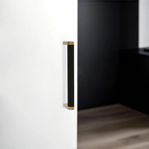 Top Shelf 10 Pack Slick Knurled Cabinet Pulls In Matte Black And Champagne Bronze With 5 Inch Hole Centers For Kitchen Cabinets And Drawers Heavy Duty Zinc Alloy Handles on cabinet door.