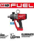 M18 Fuel One Half Inch High Torque Cordless Impact Wrench Bare Tool With Four Mode Drive Control One Key Capability displayed