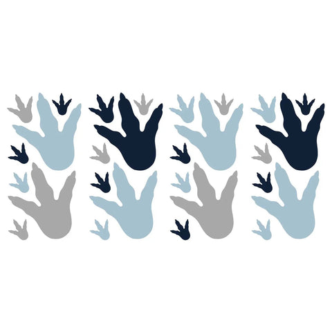 Dinosaur Feet Tracks Peel And Stick Wall Decals in Blue and Gray for Kids Room Decor Removable Repositionable No Residue