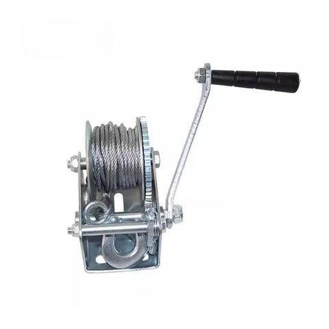 Heavy Duty Electric Hoist Winch Lifting Capacity From 600 To 3000 Pounds With Steel Cable, featuring a manual crank and steel rope.