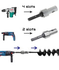 Round Shank Auger Drill Adapter For Electric Drills To Ground Drills Earth Auger Converter Head With SDS Plus Fit showing 2 and 4 slots