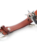 Heavy Duty Pro Grade Leather Hole Punch Tool Set With Revolving 6 Size Punches For Belts Watch Bands Straps Dog Collars Saddles Shoes Fabric And DIY Projects From Two Millimeter To Four And A Half Millimeter used on brown leather belt