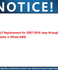 Notice for 2 Front Wheel Bearing Hubs For Jeep Wrangler 2007 2008 2009 2010 5 Bolt Front Hubs With 4 Wheel ABS Replacement Kit