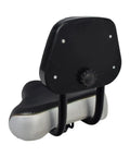 Backrest Comfort Bike Saddle For Exercise Bike And E Bike With Lumbar Support Great For Stationary Bikes Beach Cruisers Mountain Bikes And Adult Trikes Fits Seven Eighths Inch Seat Posts Ten By Eleven Inches black vinyl backrest bike saddle, side view