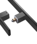 18 Inch Long Beefy Solid Stainless Steel Push Pull Door Handle For Barn Doors And Glass Matte Black Finish Heavy Duty Commercial Grade SUS 304 Standoffs With Deep Engagement Durable Door Pull Hardware showing close-up of bracket connection
