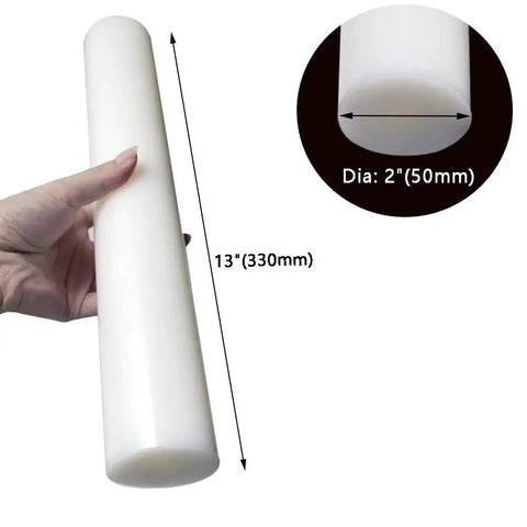 HDPE Round Rod 2 Inch By 13 Inch White Plastic Bar For Mechanical Processing Of Parts And DIY Projects Low Water Absorption Corrosion Resistant Durable For Long Lasting Use shown with 2 in dia x 13 in length