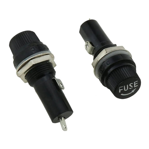 Tough As Nails 5 Pack Panel Mount Fuse Holders For 6X30Mm Glass Tubes With Heavy Duty Build, black and silver fuse holders.
