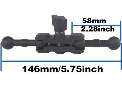 17mm Ball Mount Extension Arm With Double Socket For Garmin GPS And Vehicle Phone Holder 360 Degree Swivel Aluminum Mount Fits Car Dash Windshield Suction Cup And Air Vent Durable For GPS And Camera, black aluminum, 146mm