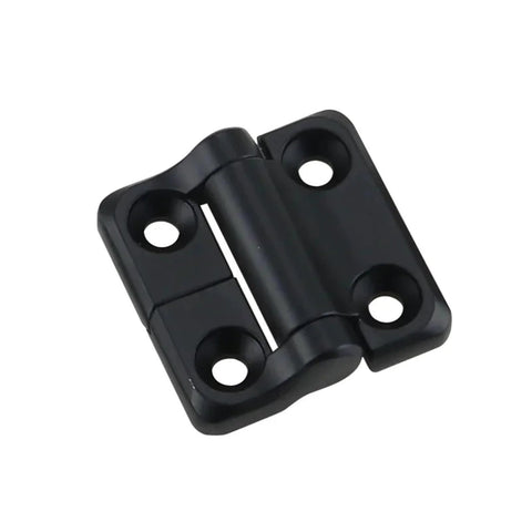 Front view of black zinc-alloy torque hinge for square-damping hinges, 1 piece