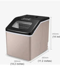 Slick Portable Desktop Electric Ice Maker For Home Bar Or Kitchen Counter Quick Freeze Cycle, shown with dimensions on display.