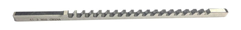 A1 3mm High Speed Steel Keyway Broach For CNC Milling Machines, serrated edge visible, sharp teeth for precise cutting.