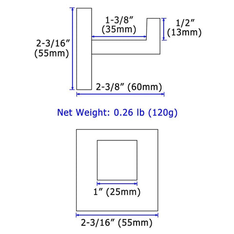 Technical drawing of Dope Stainless Steel Towel Hook For Bathroom Wall Mount SUS 304 Polished Chrome with dimensions.