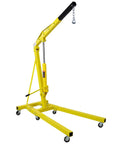 Heavy Duty 2 Ton Folding Engine Hoist And Cherry Picker Shop Crane Lift with yellow frame and six heavy duty roller casters.