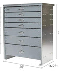 7 Drawer Heavy Duty Steel Toolbox For Trucks Featuring Dang Sturdy 500 Pound Drawer Slides And Tough As Nails Construction For Bad Ass Tool Organization Daily Work side view with dimensions.