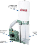 1-1/2 HP Portable Dust Collector For The Shop, 1300 CFM Airflow, 9 Inch Static Pressure, 6 Inch Inlet With Dual 4 Inch Openings