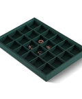 Top Tier PU Leather Jewelry Display Tray Featuring Twenty Four Secure Grid Slots For Rings Earrings And Brooches with five rings