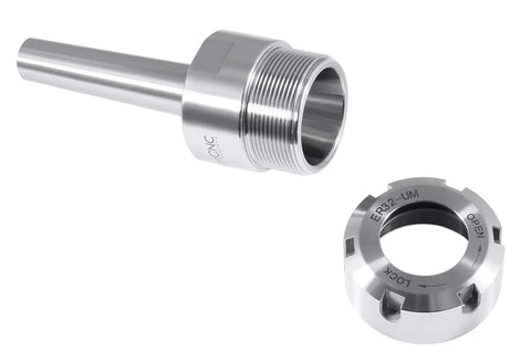 MT2 Shank ER32 Collet Chuck For CNC Milling, 8000 RPM Max, Three Eighths Inch Drawbar End, Ultra Precision 0.0002 Inch TIR, Collet Capacity 0.08 To 0.787 Inch, Slotted Nut, Built Tough With High Grade Tool Steel. ER32 chuck with slotted nut