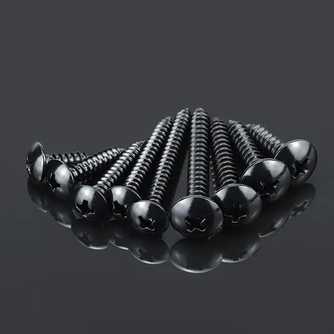 No 6 Black Stainless Steel Phillips Truss Head Sheet Metal Screws Set With Bit, 304 Stainless, 100 Pieces, close-up view