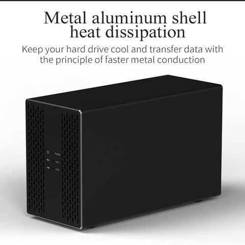 Plug And Play Dual Bay Hard Drive Enclosure Rock Solid USB 3.0 And USB 3.1 RAID Array Dock with metal shell and heat dissipation.