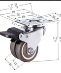 Four Piece Set Of Two Inch Brake Swivel Caster Wheels That Roll Slick And Dead Quiet On Hardwood Or Tile Heavy Duty Silent Furniture Casters With Lock Tight Rollers for carts, dimensions shown.