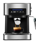 Top Shelf 20 Bar Semi Automatic Espresso Coffee Maker With Reliable Milk Frother Wand And Quick Fill Water Tank For Smooth Sipping Vibes Right On Your Kitchen Counter Daily brewing espresso into a glass cup.