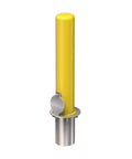 4X36 Inch Badass Removable Bollard With Embedment Sleeve Powder Coated Yellow Carbon Steel, featuring padlock sleeve for security.