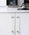 Kitchen installation of 10 Pack 5 Inch Center To Center Adjustable Cabinet Handles Modern Drawer Pulls With Square Acrylic Tube And Zinc Alloy Base Polished Chrome Finish.