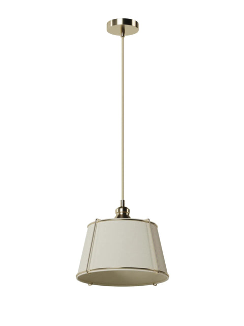 Cozy Linen Shade Pendant Light With Cream White Shade In Gold Cage, Adjustable Cord And Canopy, ETL Listed For Entryway, Living Room, Dining Room, Kitchen, Bedroom, And Office.