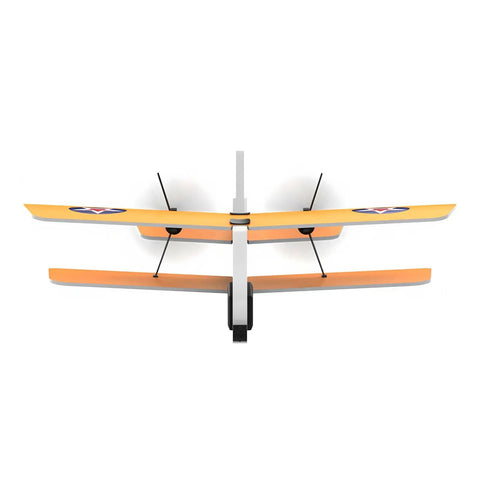 Retro Biplane RC Plane for Kids and Adults with Two Point Four GHz Remote Control, top view showing biplane wings and structure.