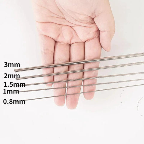 Stainless steel stiff spring wire set, 25 pcs, 40 cm length, diameters 0.8–3.0 mm.