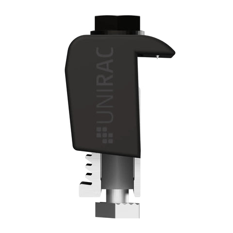 Heavy-Duty Dark Solar End Clamps Secure PV Modules 30 To 46 mm Widths With Sleek Low-Profile Hardware side view image
