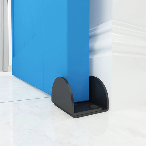 Sliding Barn Door Floor Guide U Shape Bottom Guide in durable matte black, floor mounted for doors 1-7/16 to 1-13/16 inches thick, installed