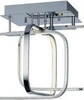Squared LED Flush Mount Light In Polished Chrome With Glass Panels 2700K Warm Glow Dimmable Dry Rated 75W Max Vinyl Shade 1355 Lumens Sleek Modern Geometric Ceiling Fixture For Living Room Or Hallway, showing dual chrome square frames in ceiling fixture.