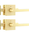 Gold Finished Heavy Duty Interior Door Handle Set With No Fuss Privacy Lever For Bedroom And Bathroom, square design, two pack