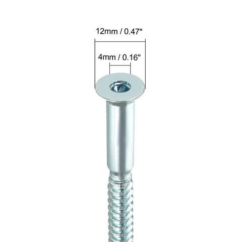 Flat Head Confirmat Wood Screws 7x58mm Hex Socket Self Tapping Connecting Screws Zinc Plated 20 Pack shown with measurements