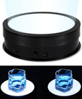 Flyrivergo 7.9Inch Rotating Display Stand With Led Light, 44 Lb Capacity Turntable featuring blue drink on illuminated platform.