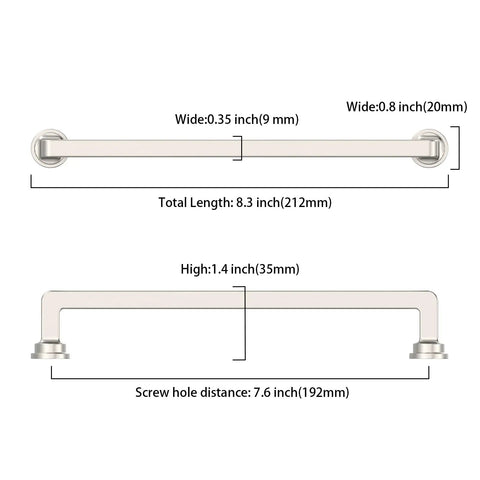 10 Pack 7.5 Inch Brushed Nickel Cabinet Pulls Made From Zinc Alloy For Kitchen Cabinets Durable Hardware Handles With Easy Install Slick Satin Finish To Upgrade Your Space. dimension chart