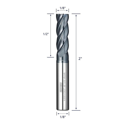 Carbide End Mill Square Cutter For Alloy Steel Cast Iron And Hardened Steel Four Flute Router Bit With One Eighth Inch Shank