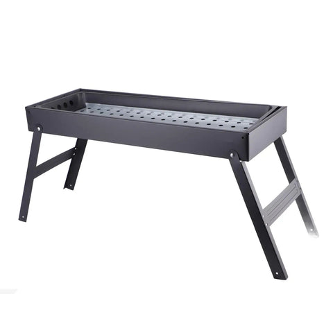 Portable Stainless Steel BBQ Grill For Camping And Picnics Lightweight Foldable Outdoor Grill With Durable Iron Construction shown unfolded