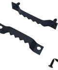 Close-up of black steel sawtooth picture hangers and screws from 50 Pack Small Sawtooth Picture Hangers With Screws Kit.