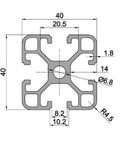Sturdy 4040 T-Slot Anodized Aluminum Extrusion Profile Rail For 3D Printer CNC Build Custom Machine Frame With Linear Guide System And Quick Install Design. Dimensional diagram showing cross-section.