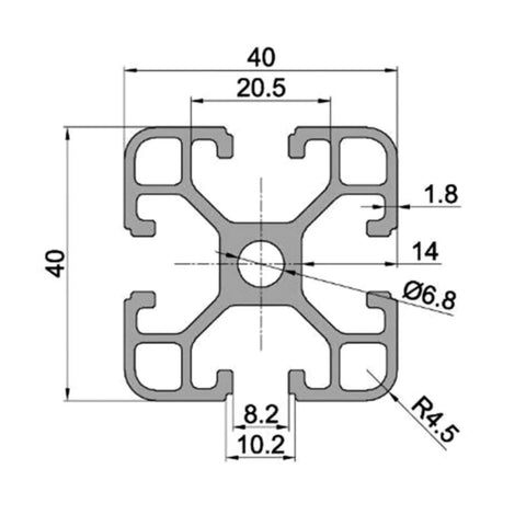 Sturdy 4040 T-Slot Anodized Aluminum Extrusion Profile Rail For 3D Printer CNC Build Custom Machine Frame With Linear Guide System And Quick Install Design. Dimensional diagram showing cross-section.