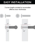 Easy installation guide for Hella Sleek Matte Black T Pull Cabinet Knobs with screw lengths for varying door thicknesses.