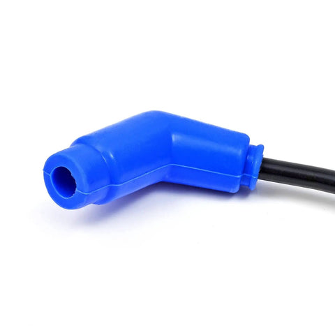 Close-up of a blue ignition coil cable from the All In One Plug And Play CDI Box Ignition Coil Regulator Rectifier Relay Kit For Honda FourTrax 300 TRX300 TRX300FW 1993 Replacement Part 30410 HC4 770 Includes Regulator Ignition Coil Spark Plug And Relay.