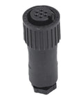 All Plastic 7 Pin Proportional Valve Connectors Featuring Rock Solid Female Plugs For Hydraulic Solenoid Connections And Industrial Machinery Built Super Tough, detailed view of black connector.