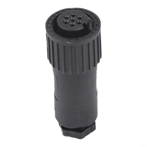 All Plastic 7 Pin Proportional Valve Connectors Featuring Rock Solid Female Plugs For Hydraulic Solenoid Connections And Industrial Machinery Built Super Tough, detailed view of black connector.