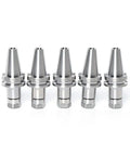 Five Piece BT30 ER16 Collet Chuck Tool Holder Set for CNC Mills and Drills, 2.76 Inch 70mm Shank, Cr40 steel construction.