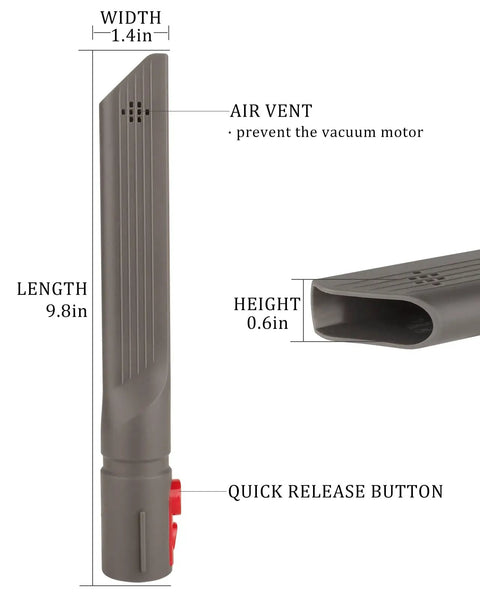 Crevice Tool Attachment For Gen5 V15 V15s V12 V11 V10 V9 V8 V7 Cordless Vacuum Cleaners, diagram showing dimensions and features